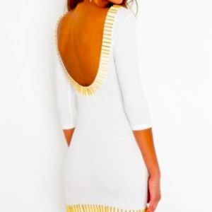 🌺 Blaque Market White with Gold Embellishments 3/4 Sleeve Minidress